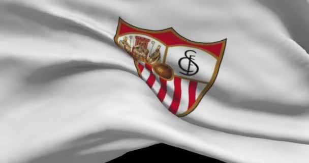 Sevilla Zwaaiende Vlag Sevilla Voetbalclub Achtergrond Logo Voetbalteam — Stockvideo