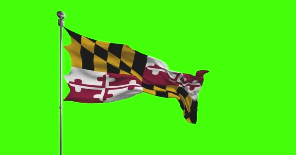 Maryland State Flagge Weht Auf Chroma Key Hintergrund Vereinigte Staaten — Stockvideo