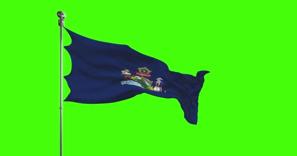 Maine State Flag Waving Chroma Key Background Unites States America — Stock Video