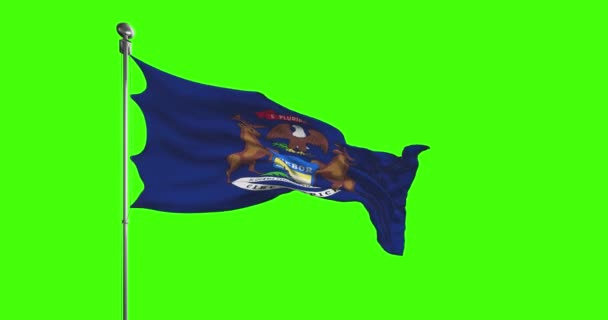 Michigan State Flag Zwaaien Chroma Belangrijkste Achtergrond Verenigde Staten Van — Stockvideo