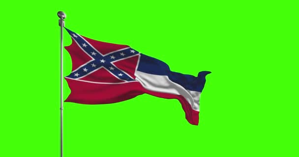 Antigua Bandera Del Estado Mississippi Ondeando Sobre Fondo Croma Key — Vídeo de stock