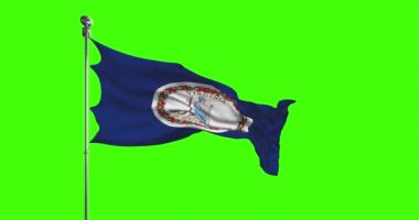 Virginia Eyaleti Bayrak Dalgaları 'nın krom anahtar arka planı. Amerika Birleşik Devletleri görüntüleri, ABD bayrak animasyonu