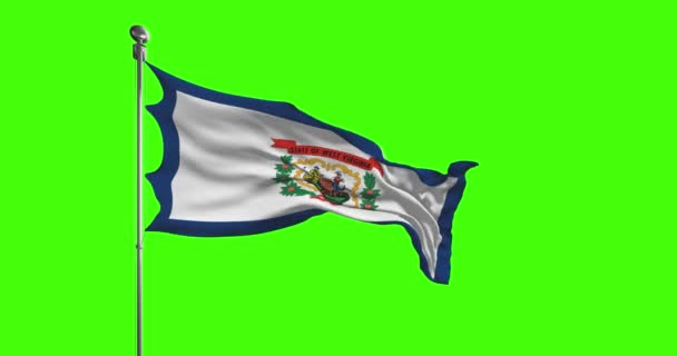 West Virginia State Flag Zwaaien Chroma Key Achtergrond Verenigde Staten — Stockvideo