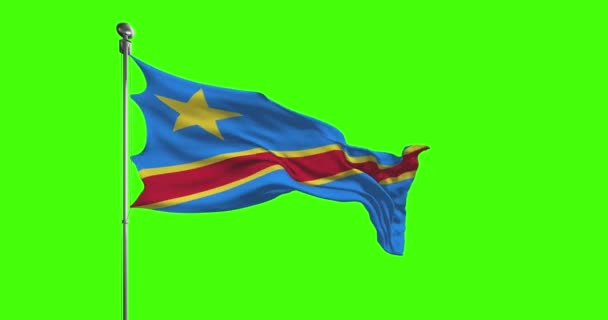 Demokratik Kongo Cumhuriyeti Ulusal Bayrak Dalgalandırma Görüntüleri Krom Anahtar — Stok video