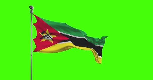 Εθνική Σημαία Μοζαμβίκης Κυματίζει Πλάνα Κλειδί Χρωμίου — Αρχείο Βίντεο