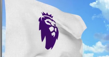 New York, ABD - 28 Eylül 2021: İngiliz Premier Ligi EPL logo sallama bayrağı, Illustrative Editorial