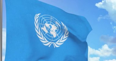 New York, ABD - 28 Eylül 2021: Birleşmiş Milletler bayrak sallıyor, Illustrative Editorial