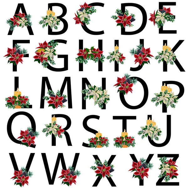 Black Watercolor Poinsettia Alphabet Perfect Use Web Print — Stock Photo, Image