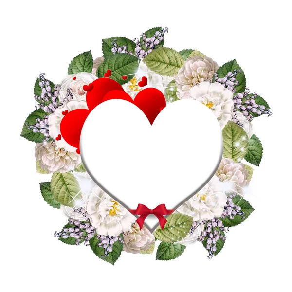 水彩花情人节心形花环 非常适合在网上或在印刷品上使用 — 图库照片