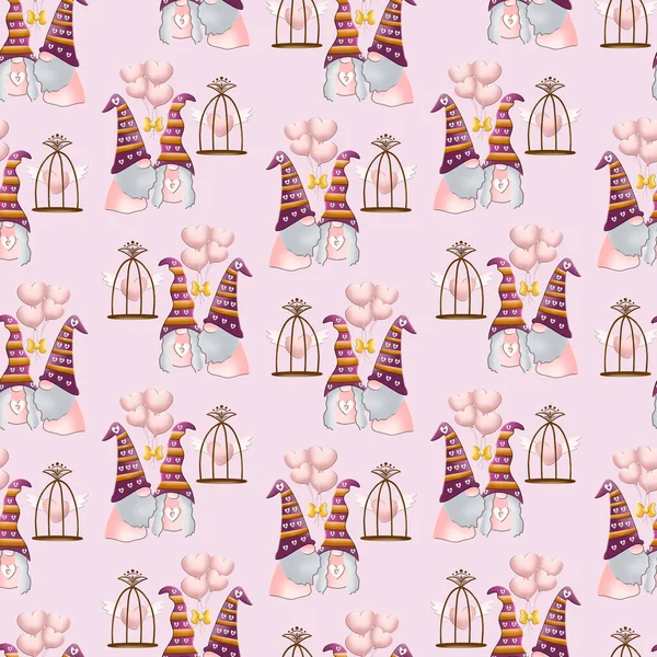 Cute Valentine Day Gnome Seamless Pattern Perfect Use Web Print — стоковое фото