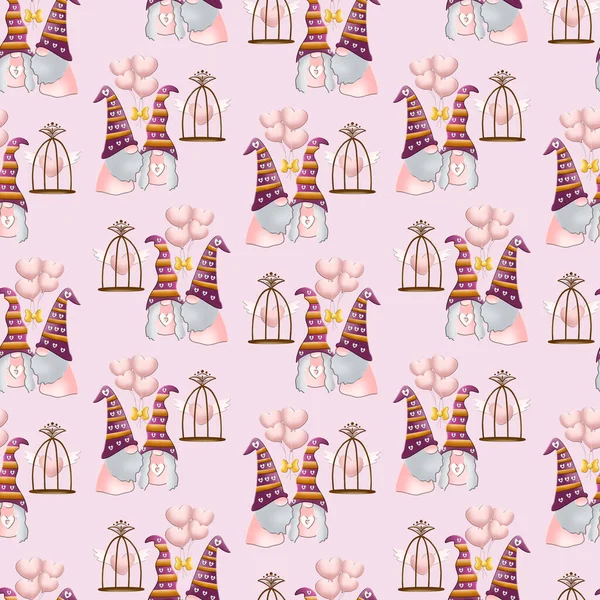 Cute Valentine Day Gnome Seamless Pattern Perfect Use Web Print — Stock Photo, Image
