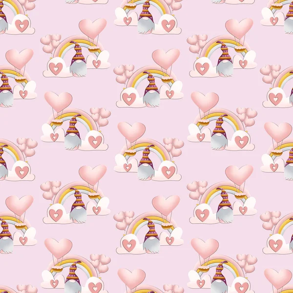 Cute Valentine Day Gnome Seamless Pattern Perfect Use Web Print — стоковое фото