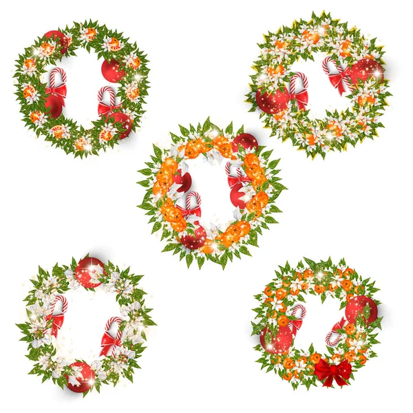 Akvarelové Vánoční Květinové Věnce Ideální Pro Použití Webu Nebo Tisku — Stock fotografie