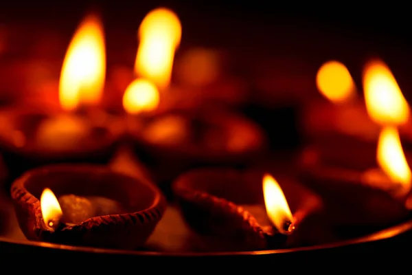 Glad Diwali Bakgrund Med Kopieringsutrymme Lerdiya Eller Traditionella Oljelampor Tända — Stockfoto