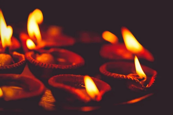 Diwali Diya Lâmpadas Óleo Acesas Queimando Ocasião Festiva Deepavali Deepawali — Fotografia de Stock