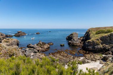 Pointe des Poulains, Belle-Ile-en-Mer 'in batı kıyısı, Brittany, Fransa