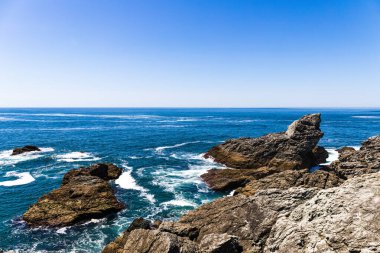 Pointe des Poulains, Belle-Ile-en-Mer 'in batı kıyısı, Brittany, Fransa