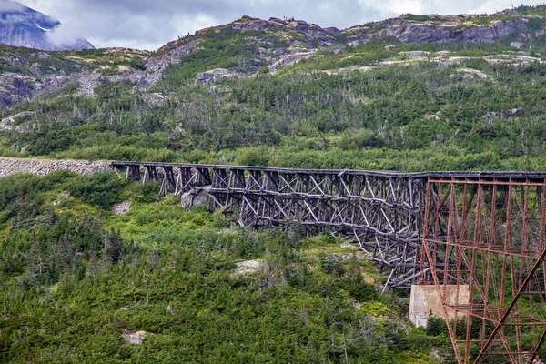 Ponte Velha Estrada Ferroviária White Pass Yukon Alasca Eua — Fotografia de Stock