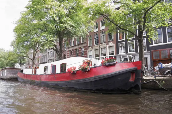 Houseboat Amsterdam Canal Países Baixos — Fotografia de Stock