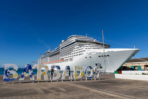 Jan 2020 Msc Preziosa Cruise Ship Bridgetown Harbor Barbados — Stock fotografie