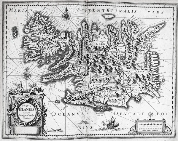 Mapa Antiguo Islandia Atlas Geografía 1656 Val Francia Colección Privada —  Fotos de Stock