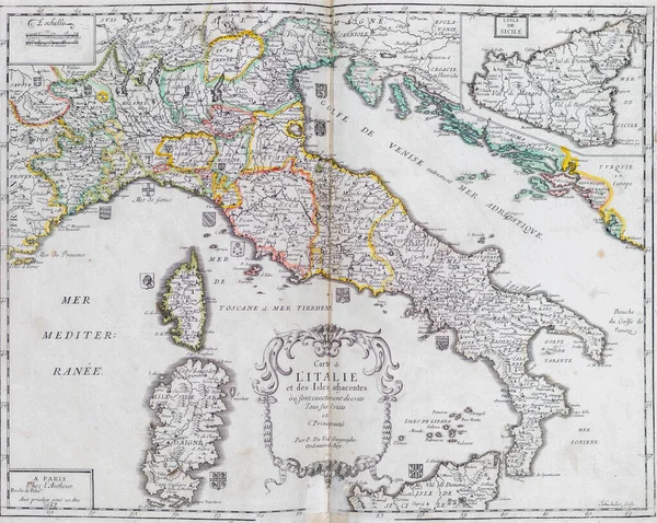 Ancienne Carte Italie Après Atlas Géographie 1656 Val France Collection — Photo