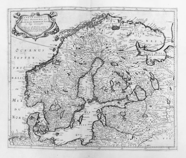 Stará Mapa Skandinávie Northenu 1656 Atlas Geography Val France Soukromá — Stock fotografie