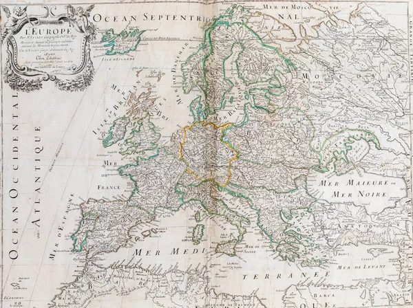 Stara Mapa Europy 1656 Atlasu Geograficznego Val Francja Kolekcja Prywatna — Zdjęcie stockowe