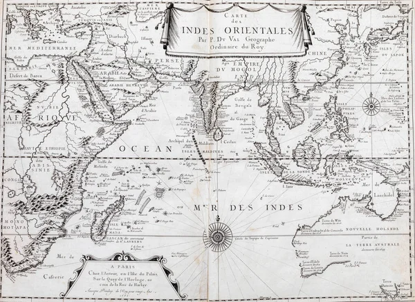 Mapa Antiguo Del Océano Índico Atlas Geografía 1656 Val Francia —  Fotos de Stock