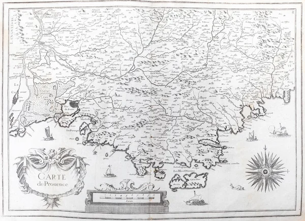 Stara Mapa Prowansji Południowa Francja 1656 Atlasu Geografii Val Francja — Zdjęcie stockowe