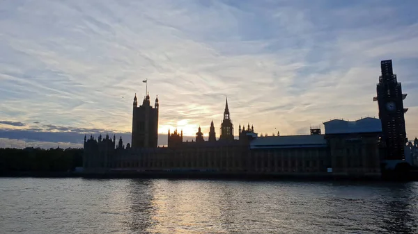 Силует Парламенту Заході Сонця Лондоні Велика Британія — стокове фото