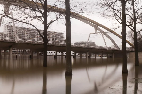 stock image 27 JAN 2018 - PARIS - FRANCE - River Seine Floods and bursts its banks in Andre Citroen Park