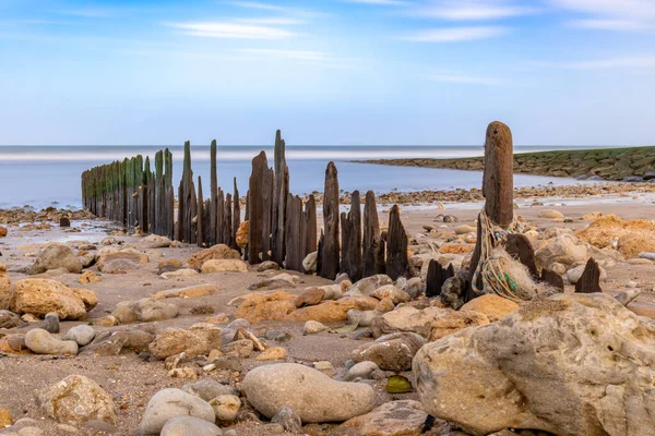 Praia Maré Baixa Villers Sur Mer Normandia França Long Exposure — Fotografia de Stock