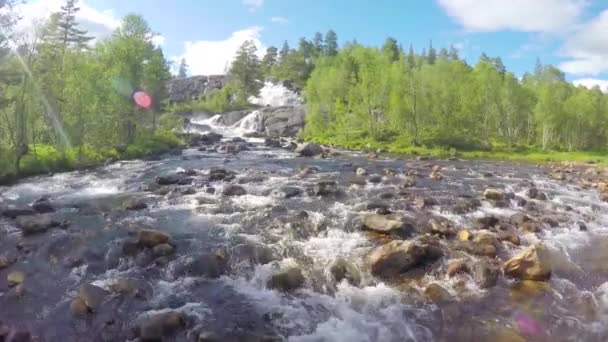 Flygfoto över en vacker älv och vattenfall — Stockvideo