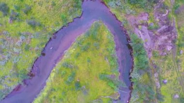 Yüksek dağlar arasında bir dere ve ağaçlar üzerinde uçan