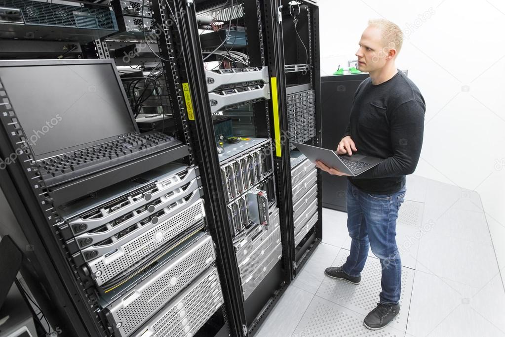 It engineer maintains servers in datacenter