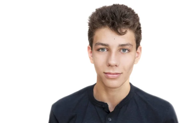 Retrato Joven Guapo Con Una Camisa Oscura Sobre Fondo Blanco — Foto de Stock