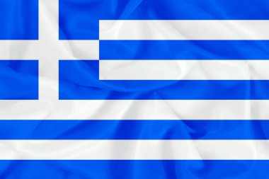 Yunanistan 'ın dalgalı kumaş arka planında güzel mavi ve beyaz bayrağı, Yunanistan' ın ulusal bayrağı.