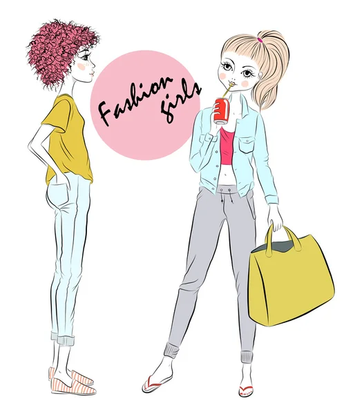 Deux filles de mode — Image vectorielle