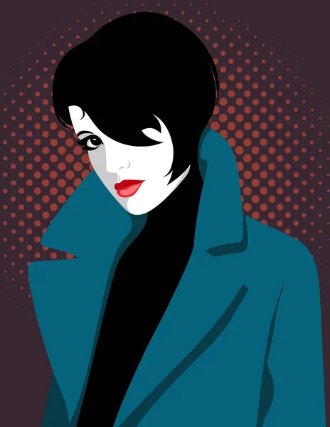 Kırmızı Dudaklı Kısa Siyah Saçlı Güzel Bir Kadının Vektör Portresi — Stok Vektör
