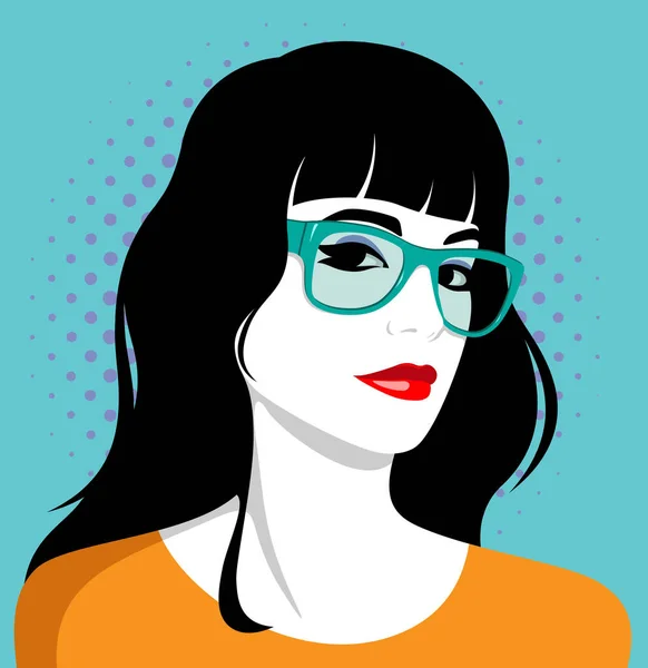 Retrato Vectorial Simple Una Hermosa Mujer Joven Con Labios Rojos — Vector de stock