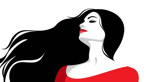 Ilustración Vectorial Hermosa Joven Soñadora Con Pelo Ondulado Largo Usando — Vector de stock