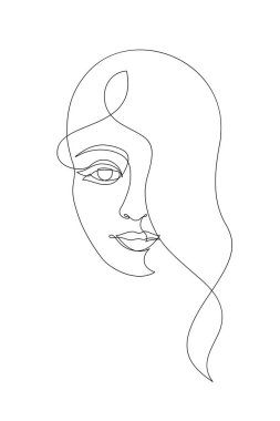 Güzel genç bir kadın, basit bir vektör portresi, sürekli çizim sanatı, ön görüş.