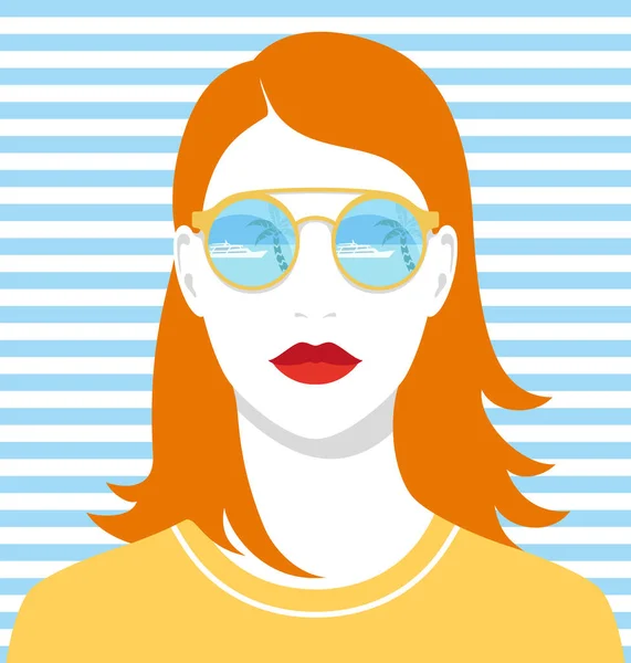 Retrato Bela Jovem Ruiva Com Lábios Vermelhos Completos Vestindo Óculos — Vetor de Stock