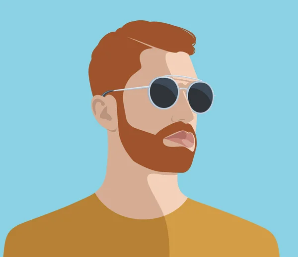 Retrato Joven Guapo Barbudo Hombre Hipster Cabello Castaño Con Expresión — Vector de stock