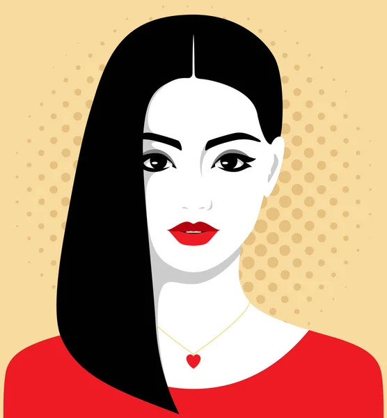 Retrato Vectorial Hermosa Dama Dulce Joven Mujer Con Labios Rojos — Vector de stock