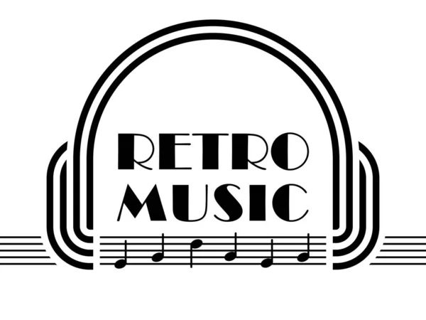 Retro Müzik Radyosu Ses Medyası Dinlemek Için Kulaklıklı Vektör Logosu — Stok Vektör