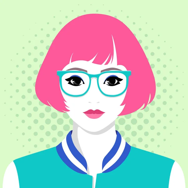 Ilustración Vectorial Colorido Hermosa Mujer Joven Con Peinado Rosa Bob — Archivo Imágenes Vectoriales