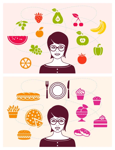 Alimento saludable y poco saludable — Vector de stock