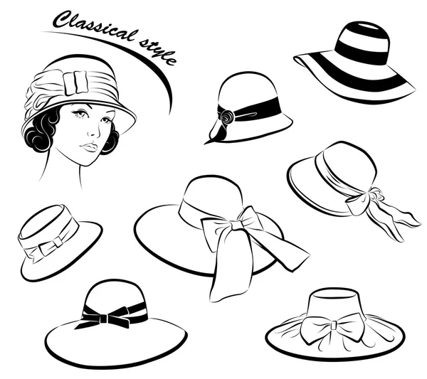 Vintage fille de mode dans le chapeau — Image vectorielle